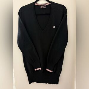 Fred Perry Amy Winehouse Black V Neck Jumper / Sweater Mini Dress - Size 8